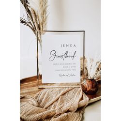 Minimalist Wedding Jenga Guestbook Sign, Guestbook Sign, Printable Modern Wedding Guestbook Template, Calligraphy Editab