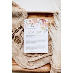 Wildflower Who knows the Bride the Most Game, EDITABLE Template, Printable How well do you know the Bride, Boho Floral B