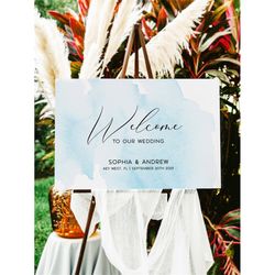 Blue Watercolor Wedding Welcome Sign, EDITABLE Template, Printable Modern Welcome Poster, Calligraphy Font Large Poster,