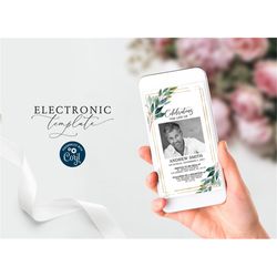 Greenery Electronic Funeral Announcement, Funeral Invitation for Smartphones, Floral Memorial Service, Editable Celebrat