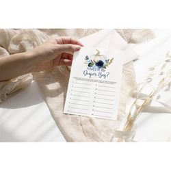 Blue Pumpkin What's in the Diaper Bag Game, EDITABLE Template, Navy & White Shower Activities Card, Fall Autumn Floral P
