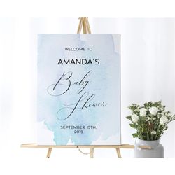 Blue Welcome Sign, EDITABLE, Simple Watercolor Baby Shower, Modern Bridal Brunch, Printable Large Poster, Wedding Welcom