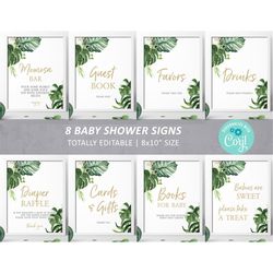 Tropical Baby Shower Sign Pack, 100 Editable, Greenery Custom Package Bundle, Printable Baby Sprinkle Tea Sign 8x10, INS