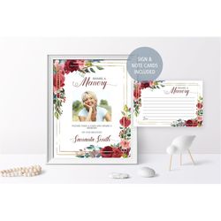 Red Flowers Share A Memory Set, EDITABLE Template, Printable Celebration of Life Sign, Marsala Rose Memorial Service Car
