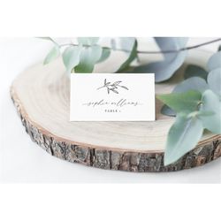 Minimalist Branch  Wedding Place Card, EDITABLE Template, Printable Name Cards, Calligraphy Script Seating Card, Modern