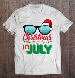 Christmas In July Santa Hat Sunglasses Summer Tshirt Gifts T-shirt