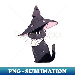black cat wearing a witch hat - png transparent sublimation design - perfect for sublimation art