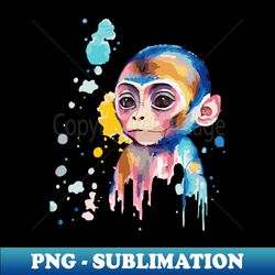 watercolor artwork of a colorful cute baby monkey - Retro PNG Sublimation Digital Download - Capture Imagination with Every Detail