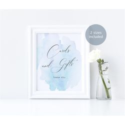 blue baby shower cards and gifts sign, watercolor printable template, boy modern sprinkle, simple bridal brunch, wedding