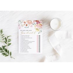 Wildflower He Said She Said Shower Game, EDITABLE Printable Boho Red & Pink Flowers Template, Floral Bridal Brunch Activ