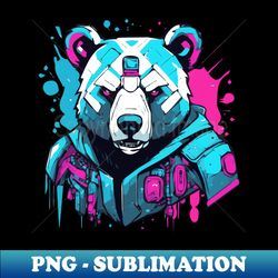 Intergalactic Cyberpunk Bear in Battle Gear - Galactic Fury - PNG Transparent Sublimation Design - Perfect for Sublimation Mastery