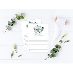 Blue Pumpkin Family Traditions Note Cards, Ivory Share Your Favorite Family Traditions, Floral Write Down Your Tradition