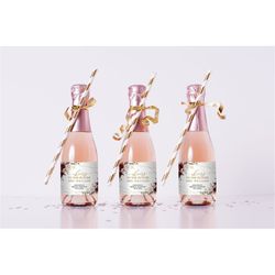 Marsala & Blush Pink Floral Bridal Shower Wine Label, EDITABLE Template, Printable Mini Champagne Bottle Label, Red Rose