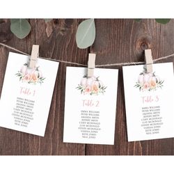 Pumpkin Seating Chart Small Pages, 100 Editable, Fall Autumn Find Your Seat Cards, DIY Floral Printable Plan Template, I