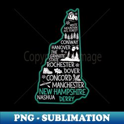 New Hampshire Derry cute map Conway Hanover Rochester Dover Manchester Nashua The Granite State - Exclusive PNG Sublimation Download - Revolutionize Your Designs