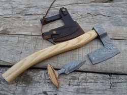 custom handmade damascus steel viking axe tomahawk hunting axe and dagger knife