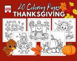 Thanksgiving Day Coloring Pages for Kids | Printable PDF Book | Autumn Coloring Book for Girls and Boys - Instant Digita
