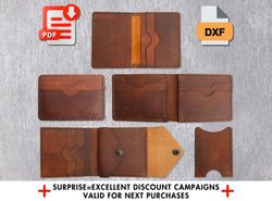 set of 5 leather wallet pattern, wallet template set,  leather template, card holder pattern, card holder template