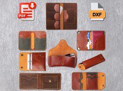 Set of 8 Leather Wallet Patterns, wallet template pdf, leather template pdf, card holder pattern, card holder template