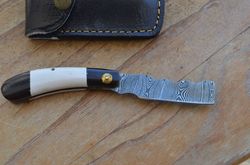 damascus custom made beautiful folding tanto knife From The Eagle Collection