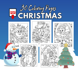 Christmas Coloring Pages for Kids | Merry Christmas | Christmas tree with Santa Claus, Snowman - Instant Digital Downloa