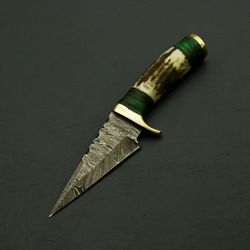 CUSTOM MADE HAND FORGED DAMASCUS 6" HUNTING/SKINNING KNIFE - STAG/ANTLER HANDLE