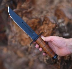Custom Handmade Carbon Steel Hunting Fixed Blade Knife With Leather Sheath