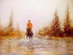 Cowboy Painting ORIGINAL OIL PAINTING on Canvas, Impressionist Art, Western Original Art by "Walperion Paintings"