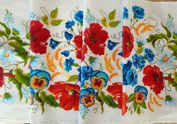Russian fabric by the yard floral fabric, Wafer Cotton, Red poppies flower fabric by the yard, towel fabric by the yard