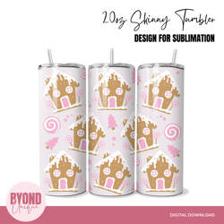 Gingerbread House Christmas, 20 oz Skinny Straight Tumbler Sublimation Design Wrap, 300dpi PNG, Instant Download