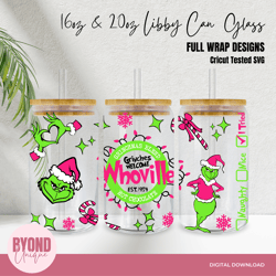 Grinch Hot Chocolate Whoville Christmas, 16 & 24oz, Libby Can Glass SVG Design Wrap, SVG EPS DXF PNG