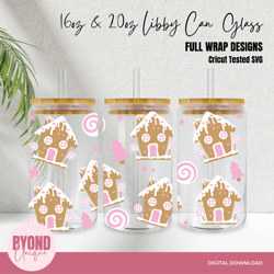 Gingerbread House Christmas, 16 & 24oz, Libby Can Glass SVG Design Wrap, SVG EPS DXF PNG