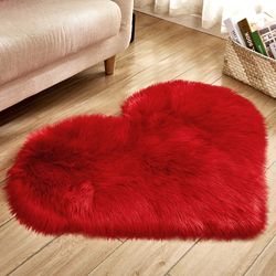 Heart Rugs NO Lint Carpet For Living Room 30 x 40 cm, Shaggy Carpet Artificial Sheepskin Hairy Mat Wool Faux Fluffy Mat