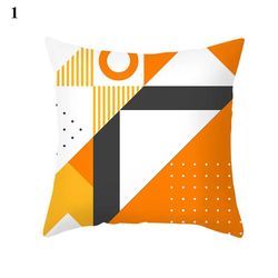 Living Room Sofa Home Decor Household Pillowslip, Orange Print Cushion Cover Abstract Geometric Leaf Lines Pillow