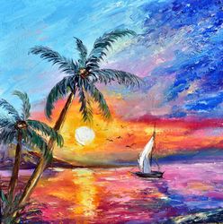 yacht, bright sea landscape. oil painting.
