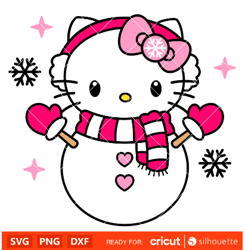 Hello Kitty Cute Snowman Svg Christmas Svg Sanrio Christmas Svg Kawaii Svg Cricut Silhouette Vector Cut File