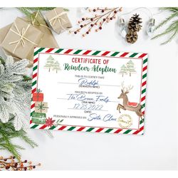 Adopt a Reindeer Certificate Reindeer Adoption Certificate Christmas Deer Birthday Customizable Reindeer Adoption Certif