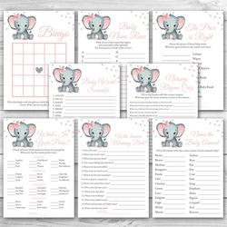 pink elephant baby shower game package 8 printable elephant baby shower games party pack girl elephant baby shower games