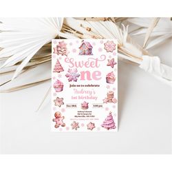 Editable Christmas Birthday Party Invitation Sweet One Christmas 1st Birthday Invitation Holiday Cookie Party Christmas