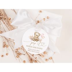 EDITABLE Pampas Grass Bear Pop It When She Pops Mini Champagne Favor Tag Boho Bear Baby Shower Champagne Tag Pampas Gras