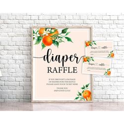 A Little Cutie is on the Way Baby Shower Diaper Raffle Sign Orange Diaper Raffle Card Orange Diaper Raffle Sign Raffle T