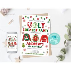 Ugly Sweater Birthday Invitation, Ugly Sweater Invitation, Ugly Sweater Christmas Party Invitation, Christmas Ugly Sweat