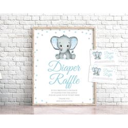 Blue Elephant Baby Shower Diaper Raffle Sign Boy Elephant Diaper Raffle Card Elephant Diaper Raffle Sign Raffle Tickets