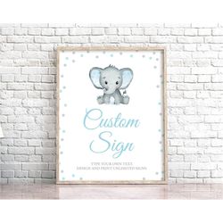 EDITABLE Elephant Birthday Table Sign Blue Elephant Sign Custom Elephant Baby Shower Sign Template Elephant Baby Shower