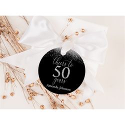 EDITABLE Cheers to 50 Years Favor Tag Silver Glitter Favor Tag 50th Birthday Favor Tag Cheers to 50 Years Sticker Annive