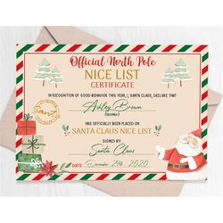 editable santa claus official nice list certificate north pole mail christmas eve box letter from the desk of santa inst