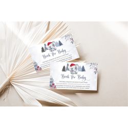 editable winter elephant baby shower book for baby card winter baby shower book request cards winter wonderland bring a