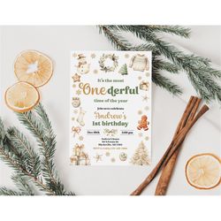 Editable It's The Most ONEderful Time Of The Year Birthday Invitation Christmas 1st Birthday Invitation Winter Onederlan