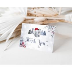 Editable Winter Elephant Thank You Folded Card Snowflake Elephant Thank You Card Elephant Baby Shower Thank You Card Pri