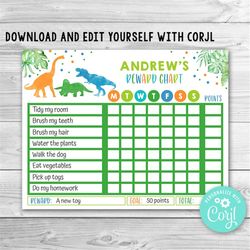 Editable Dinosaur Reward Chart for Kids, Dinosaur Routine Chart, Dinosaur Kids Chore Chart, Printable Dino Chore Chart f